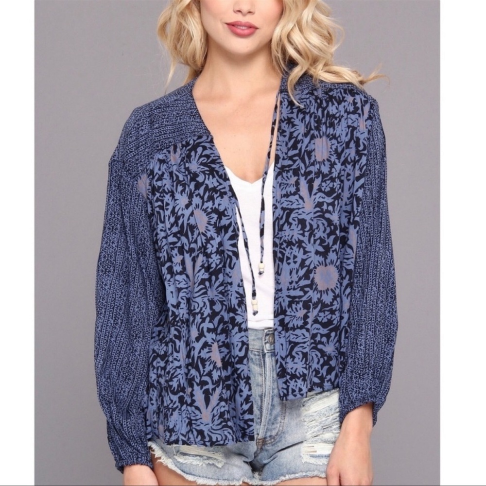 Free People Mix Print Balloon Sleeve Jacket Small